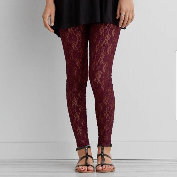 American Eagle Outfitters Pants - 🍉 American Eagle Burgandy Black Lace Leggings